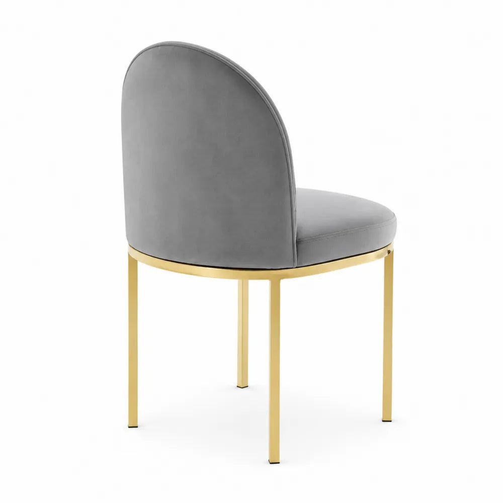 Chaise en velours gris avec structure en métal doré