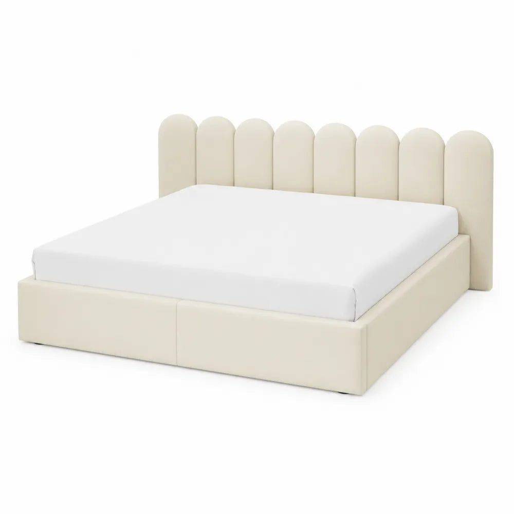 Lit double avec structure en bois et similicuir beige 200 cm x 160 cm