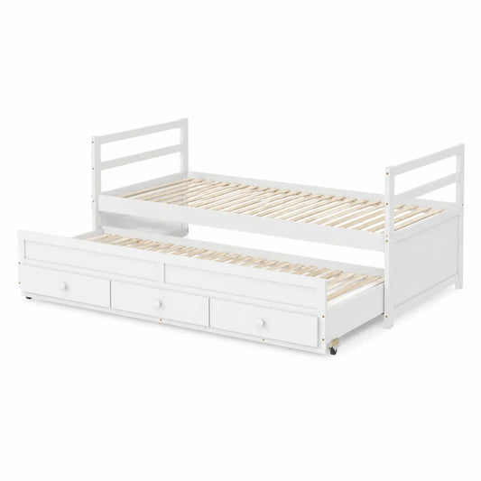 Lit gigogne en bois blanc avec tiroirs 90x190 cm