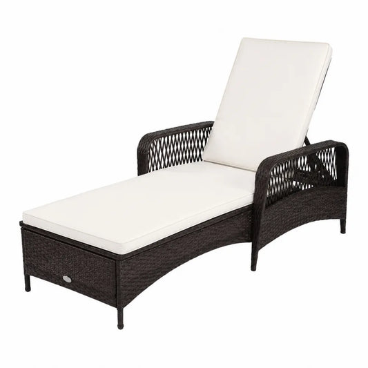 Chaise longue en rotin synthétique avec coussin