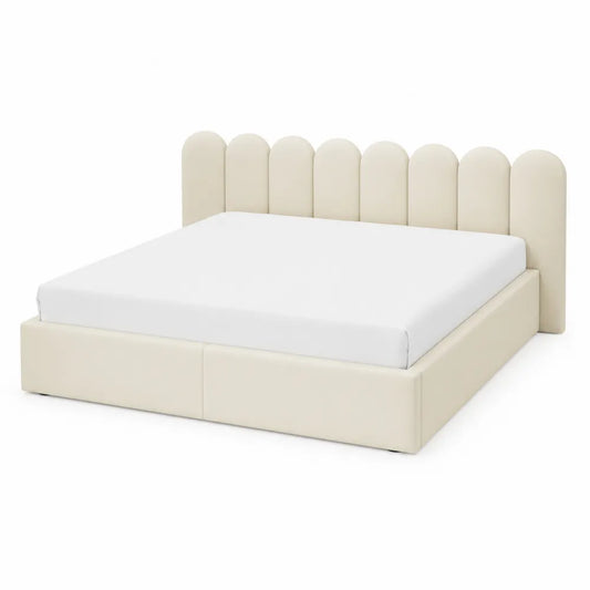 Lit double avec structure en bois et similicuir beige 200 cm x 160 cm
