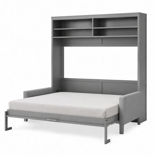 Lit escamotable en bois avec étagères et canapé intégré 200x140 cm