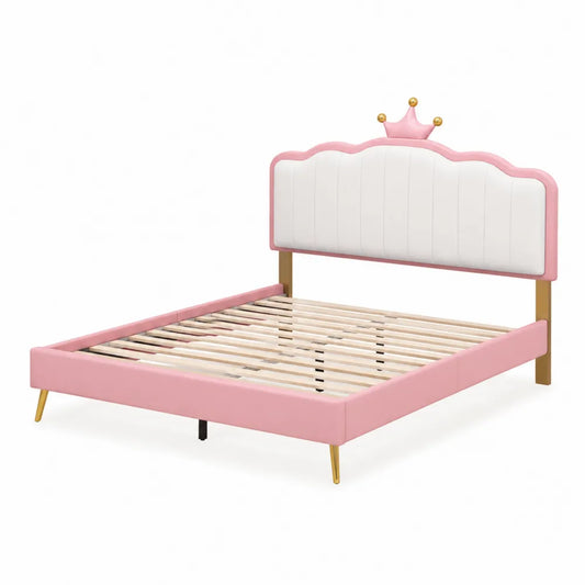 Lit enfant en bois et PU avec tête de lit couronne