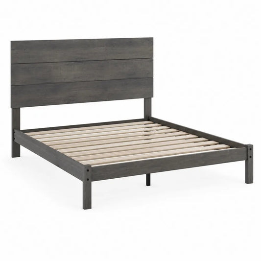Lit double en bois massif gris avec lattes 200x160 cm